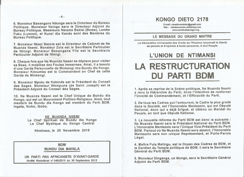 LA RESTRUCTURATION DU PARTI BDM a