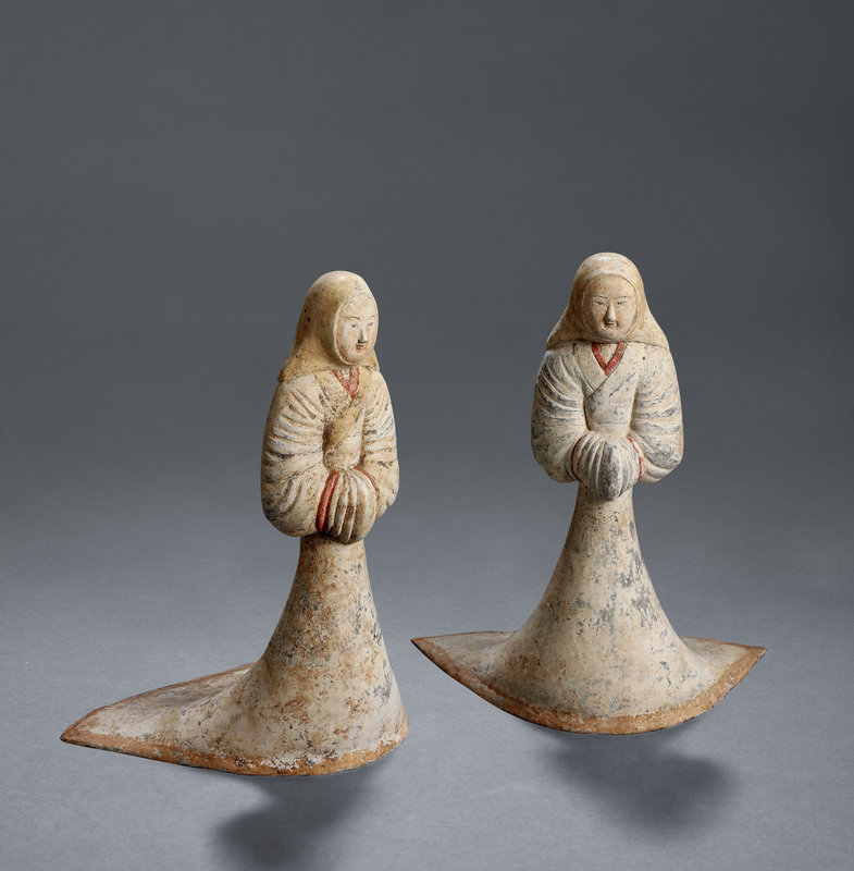 Two pottery figures of court ladies, Han dynasty (246 B
