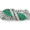 An emerald and diamond double-clip brooch, by tiffany & co.