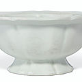 A white-glazed anhua-decorated lobed footed bowl, ming dynasty, 15th century
