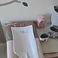 housse matelas à langer rose poudré gris rose ancien papillons oiseau nichoir nuage