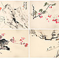 Zhang daqian (1899-1983), lily, begonia, cherry, and figure