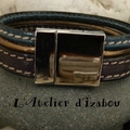 Bleu d'un ciel d'hiver et bleu nuit ! mélange de bleus et cuivre brillant pour ce bracelet en cuir et son fermoir aimanté !