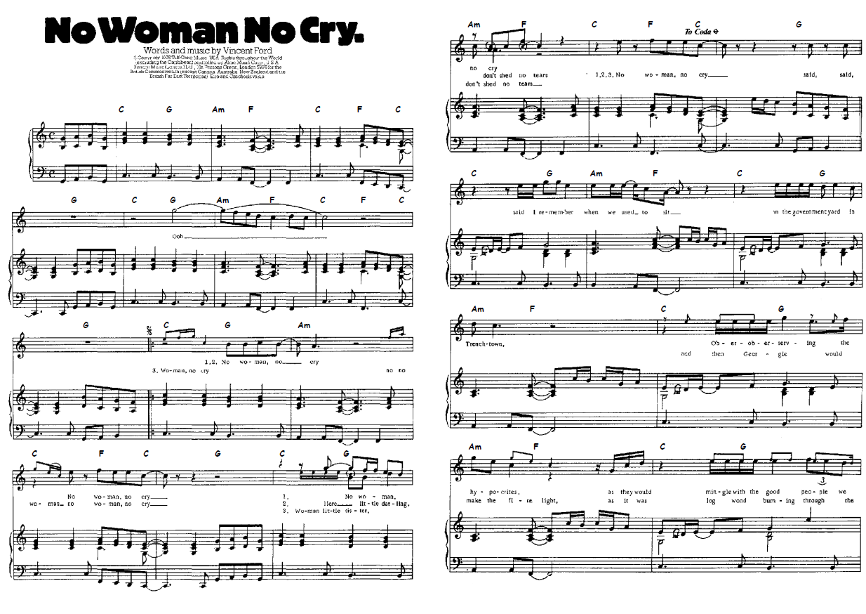 No Woman, No Cry Sheet Music (Piano)