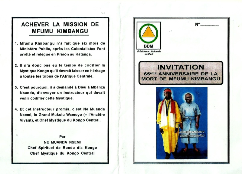 INVITATION 65ème ANNIVERSAIRE DE LA MORT DE MFUMU KIMBANGU a