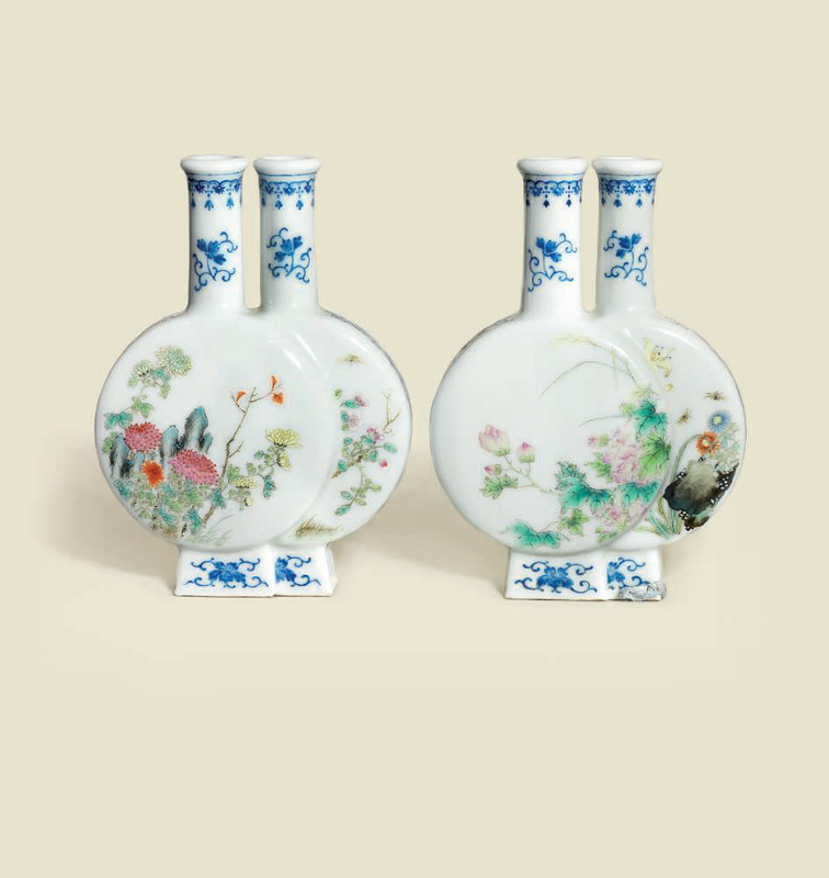 A fine and rare pair of famille rose floral double vases, Jing Yuan Tang zhi seal marks in iron-red, Republic period (1912-1949) 2