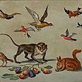 Jan van kessel the elder (1626 antwerp 1679), birds flying around a monkey