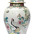 A chinese export porcelain famille-rose jar and cover, yongzheng-qianlong period, circa 1735