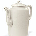A rare incised creamy white-glazed cylindrical tea pot and cover, 18th-19th century