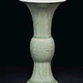 A small incised celadon-glazed gu-form vase, qing dynasty, kangxi period (1662-1722)