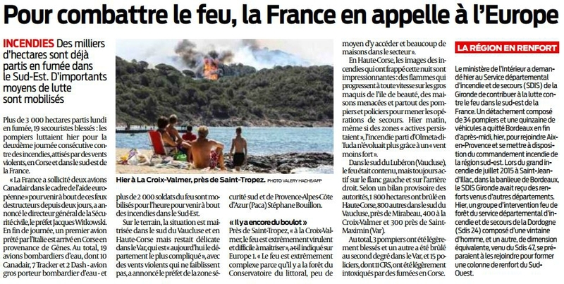 2017 07 26 SO Pour combattre le feu la France en appelle à l'Europe