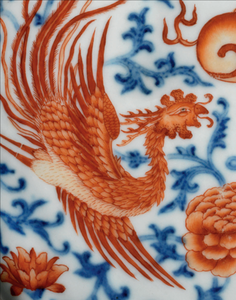 A very rare underglaze-blue and iron-red-decorated 'Phoenix' moon flask, baoyueping, Qianlong period (1736-1795) (d1)