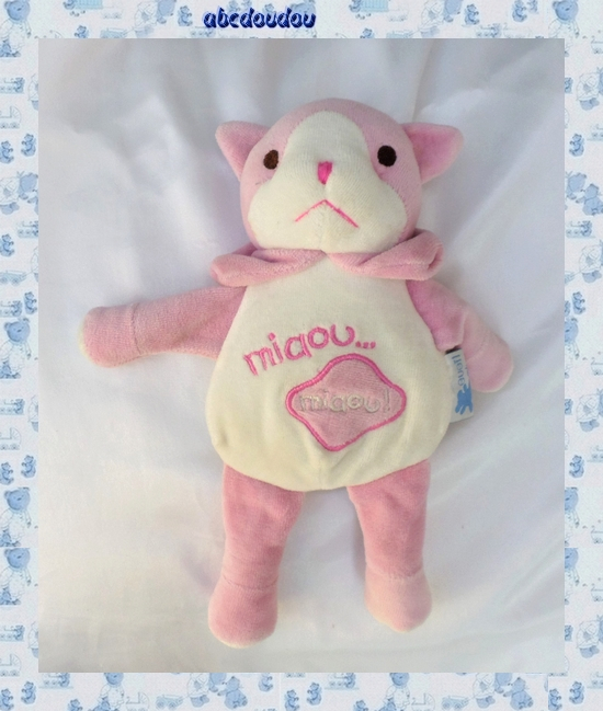 Doudou Peluche Chat Blanc Rose Miaou Eveil Et Tendresse Cmp Abcdoudou