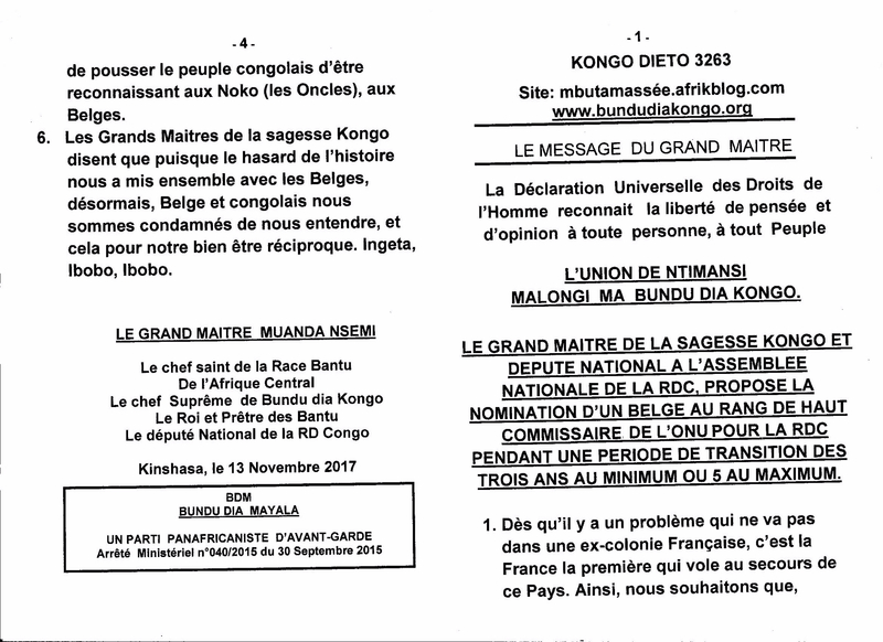 NOMINATION D'UN BELGE AU RANG DE HAUT COMMISSAIRE DE L'ONU POUR LA RDC a