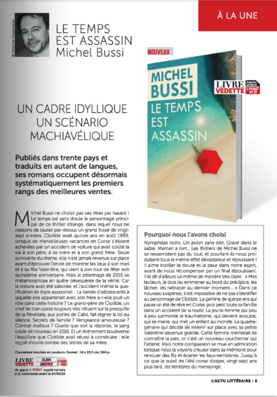 LE TEMPS EST ASSASSIN - MICHEL BUSSI - L'ACTU LITTERAIRE - GRAND LIVRE DU MOIS - JUIN 2016