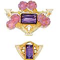 Gold, amethyst, enamel and glass brooch and clasp, rené lalique, circa 1900