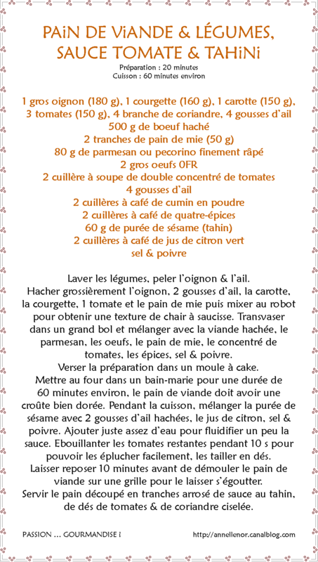 Pain de viande, tomate & tahini_fiche