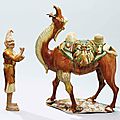 A magnificent sancai-glazed camel and a foreign attendant, Tang dynasty (618-907)