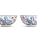 A pair of famille-rose 'phoenix' bowls, late qing-republic period