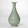 A Fine Carved 'Longquan' Celadon Vase (Yuhuchun Ping), Yuan Dynasty