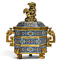 A cloisonné enamel tripod incense burner and cover, qing dynasty, qianlong period (1736-1795)