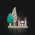 An art deco emerald, ruby, sapphire and diamond brooch, mauboussin