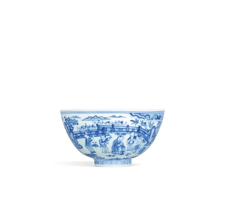 A Superb and Rare Blue and White 'Boys' Bowl Ming Dynasty, Chenghua Period (1465-1487)