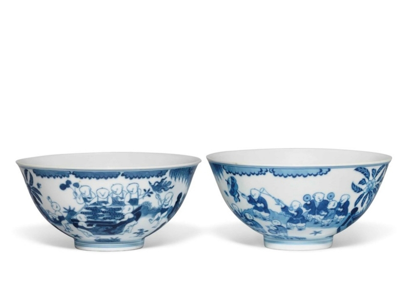 A blue and white 'Double Phoenix' dish, Yongzheng six-character mark in ...