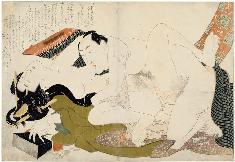 Katsushika Hokusai Les amants qui s'embrassent