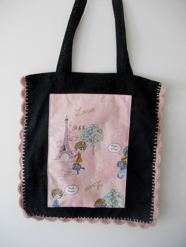 customisation-tote-bag-couture-bordure-crochet-noir-vieux-rose-laine-tissu-paris